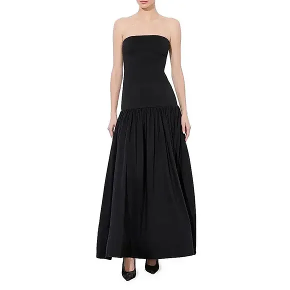 NEW, Alice + Olivia Oriana Strapless Drop-Waist Midi-Dress Black Size 8 #MD1088 NEW, Alice + Olivia Oriana Strapless Drop-Waist Midi-Dress Black Size 8 #MD1088